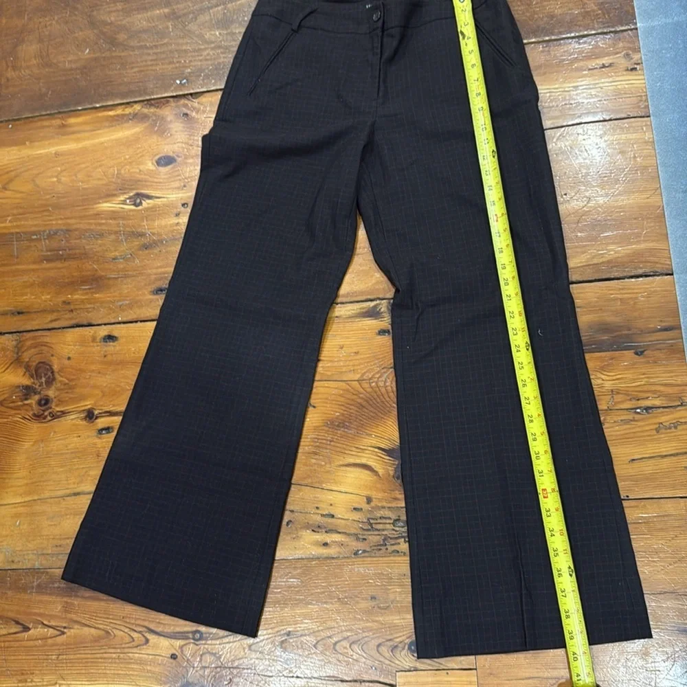 Nine West Slouchy Cyndi stretch brown box pattern office trousers pants size 10
